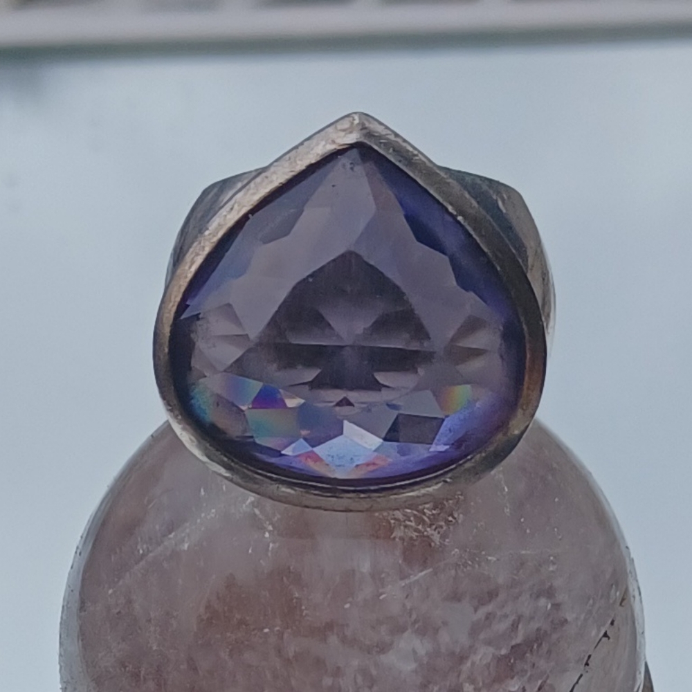 Swarovski pear shaped purple faceted ring.